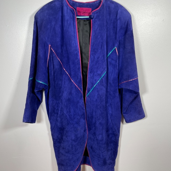 VTG Mary Hoffman Electric Blue Leather Coat Handmade Custom One of Kind - Picture 3 of 16